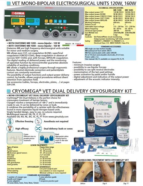 VET MONO-BIPOLAR ELECTROSURGICAL UNITS 120W, 160W, VET DUAL DELIVERY CRYOSURGERY KIT