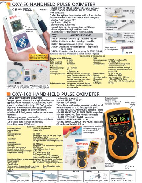 OXY-50 HANDHELD PULSE OXIMETER, OXY-100 HAND-HELD PULSE OXIMETER. Cenas un pieejamība pēc pieprasījuma