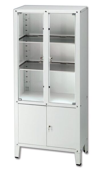 Skapis, 4 durvis, rūdīts stikls, metāla. Izmērs: 75 x 37 x 164 cm. Ražots Itālijā