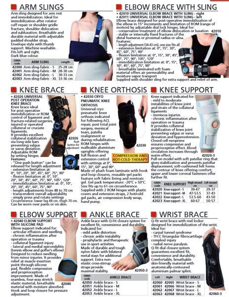 ARM SLINGS, ELBOW BRACE WITH SLING, KNEE BRACE, KNEE ORTHOSIS, KNEE SUPPORT, ELBOW SUPPORT, ANKLE BRACE, WRIST BRACE. Cenas un pieejamība pēc pieprasījuma