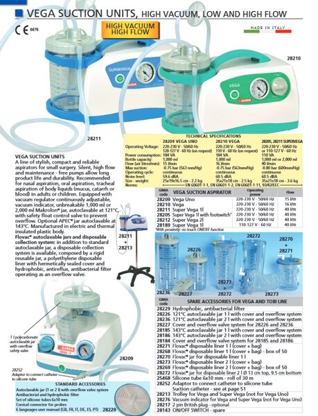 VEGA SUCTION UNITS, HIGH VACUUM, LOW AND HIGH FLOW, Cenas un pieejamība pēc pieprasījuma