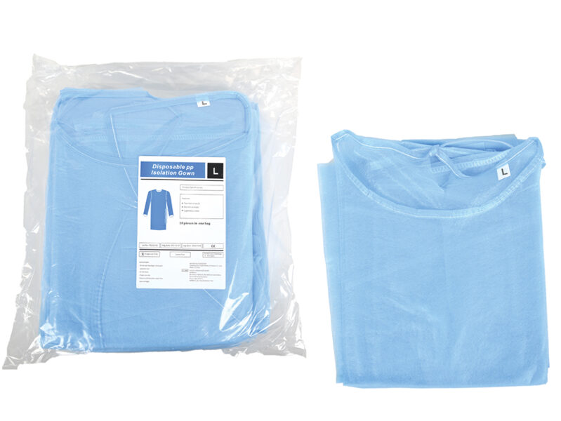 Vienreizējās lietošanas/ vienreizlietojams polipropilēna (PP) halāts, gaiši zils, L izmērs, sasienams aizmugurē, blīvums: 25 g/m², 1 gab.
