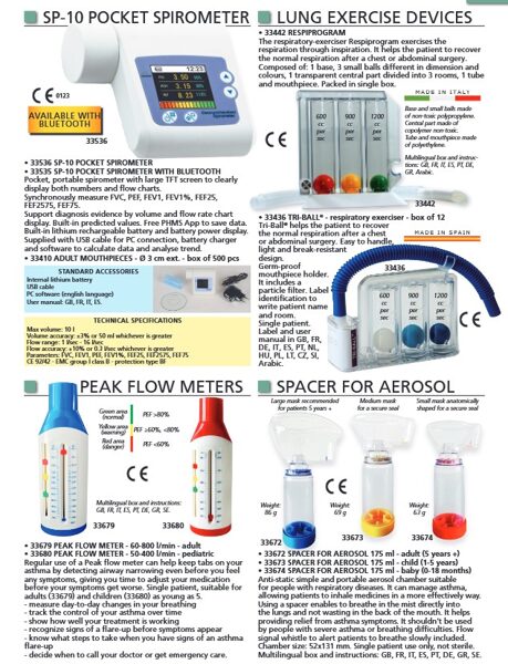 SP-10 POCKET SPIROMETER. LUNG EXERCISE DEVICES. PEAK FLOW METERS. SPACER FOR AEROSOL. Cenas un pieejamība pēc pieprasījuma