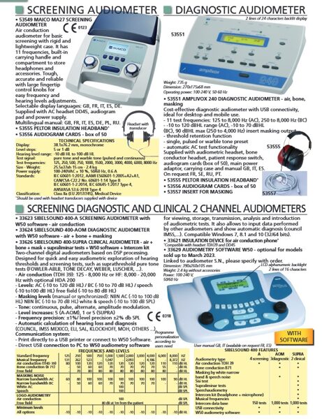 SCREENING AUDIOMETER. DIAGNOSTIC AUDIOMETER. SCREENING DIAGNOSTIC AND CLINICAL 2 CHANNEL AUDIOMETERS. Cenas un pieejamība pēc pieprasījuma