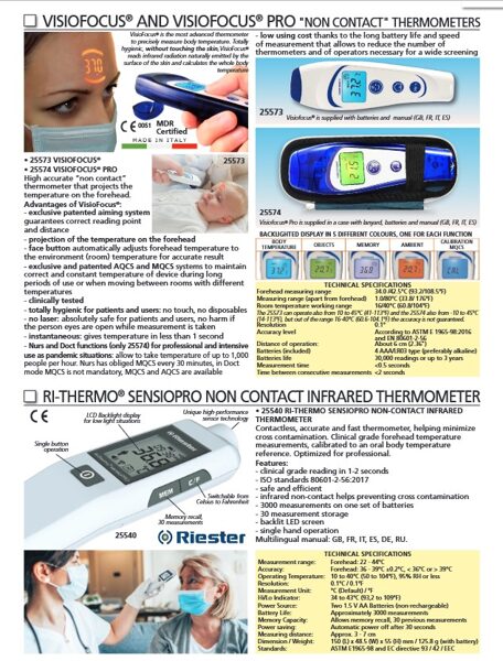 VISIOFOCUS® AND VISIOFOCUS® PRO "NON CONTACT" THERMOMETERS. RI-THERMO® SENSIOPRO NON CONTACT INFRARED THERMOMETER. Cenas un pieejamība pēc pieprasījuma