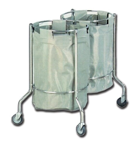 Dubultie netīrās veļas ratiņi. Hromēts rāmis ar 4 ritentiņiem Ø 80 mm