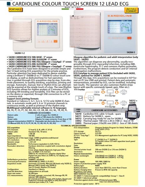 CARDIOLINE COLOUR TOUCH SCREEN 12 LEAD EKG