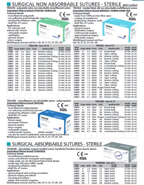 SURGICAL NON ABSORBABLE SUTURES - STERILE, SURGICAL ABSORBABLE SUTURES - STERILE. Cenas un pieejamība pēc pieprasījuma