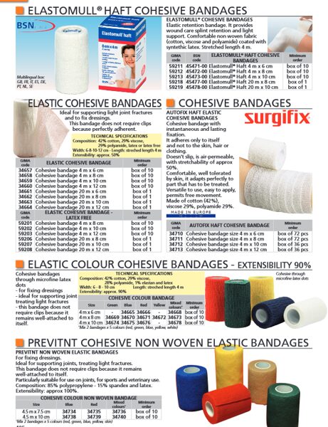 ELASTOMULL® HAFT COHESIVE BANDAGES, ELASTIC COHESIVE BANDAGES, COHESIVE BANDAGES, ELASTIC COLOUR COHESIVE BANDAGES - EXTENSIBILITY 90%, PREVITNT COHESIVE NON WOVEN ELASTIC BANDAGES. Cenas un pieejamība pēc pieprasījuma 