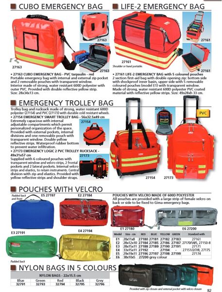 CUBO EMERGENCY BAG, LIFE-2 EMERGENCY BAG, EMERGENCY TROLLEY BAG, POUCHES WITH VELCRO, NYLON BAGS IN 5 COLOURS. Cenas un pieejamība pēc pieprasījuma