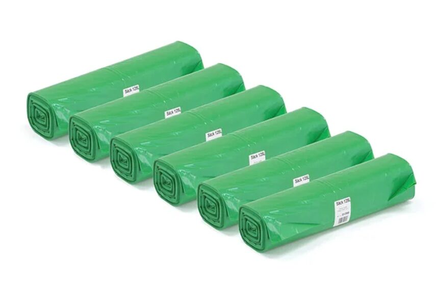 Atkritumu maisi, 125 litri, zaļi, biezums: 50 μ (ļoti biezi), 6 ruļļi