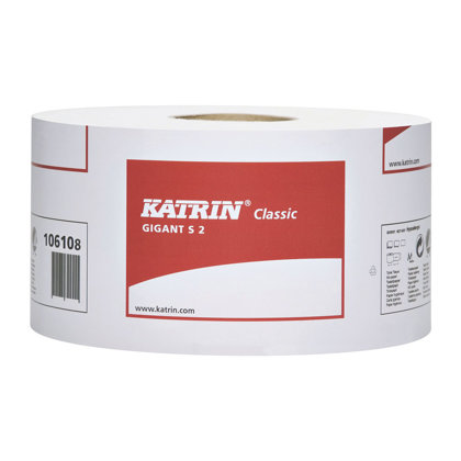 Tualetes papīrs ruļļos/industriālais papīrs KATRIN Classic Gigant S 2, 2-slāņu, 200 m, balts, perforēts, 12 gab. 106101