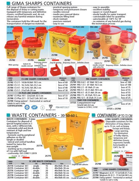 SHARPS CONTAINERS, WASTE CONTAINERS - 30-50-60 L, CONTAINERS UP TO 72 CM. Cenas un pieejamība pēc pieprasījuma