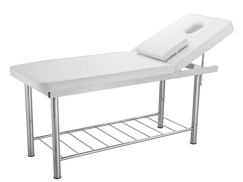 Kušete, pārbaudes dīvāns, masāžas gulta ar atveri sejai un noņemamu spilvenu, balts. Komplektā ar ruļļu turētāju
