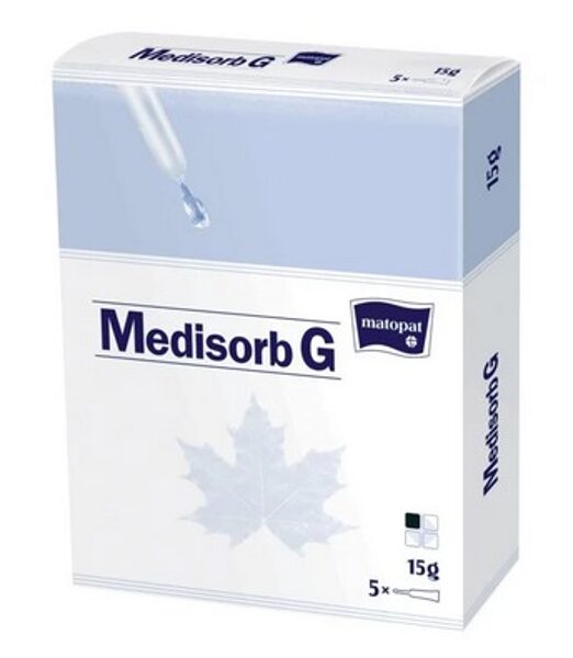 Hidrogela pārsējs, sterils, 5 gab. x 15 g. Medisorb G rekomendē lietot ārsta vai medicīnas māsas uzraudzībā
