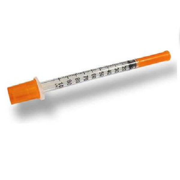 Insulīna šļirces, 1 ml, integr. adata 29Gx12mm, viengabala šļirces, sterilas, trīskomponentu, 100 gab.