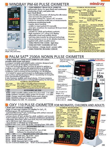 MINDRAY PM-60 PULSE OXIMETER, PALM SAT® 2500A NONIN PULSE OXIMETER, OXY 110 PULSE-OXIMETER FOR NEONATES, CHILDREN AND ADULTS. Cenas un pieejamība pēc pieprasījuma