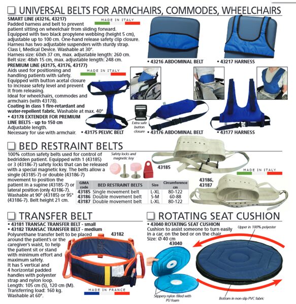 UNIVERSAL BELTS FOR ARMCHAIRS, COMMODES, WHEELCHAIRS, BED RESTRAINT BELTS, TRANSFER BELT, ROTATING SEAT CUSHION. Cenas un pieejamība pēc pieprasījuma