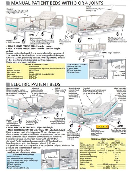GULTAS, MANUAL PATIENT BEDS WITH 3 OR 4 JOINTS, ELECTRIC PATIENT BEDS. Cenas un pieejamība pēc pieprasījuma