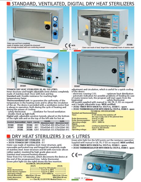 STANDARD, VENTILATED, DIGITAL DRY HEAT STERILIZERS, DRY HEAT STERILIZERS 3 OR 5 LITRES. Cenas un pieejamība pēc pieprasījuma