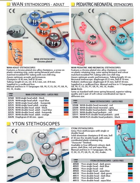 WAN STETHOSCOPES - ADULT. PEDIATRIC-NEONATAL STETHOSCOPES. YTON STETHOSCOPES. Cenas un pieejamība pēc pieprasījuma