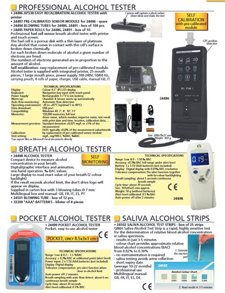 PROFESSIONAL ALCOHOL TESTER, BREATH ALCOHOL TESTER, POCKET ALCOHOL TESTER, SALIVA ALCOHOL STRIPS. Cenas un pieejamība pēc pieprasījuma 