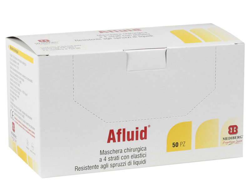 AFLUID® 4-slāņu ķirurģiskā maska ​​ar ausu cilpām - gaiši zila - kaste ar 900 maskām (18 kastes pa 50) 