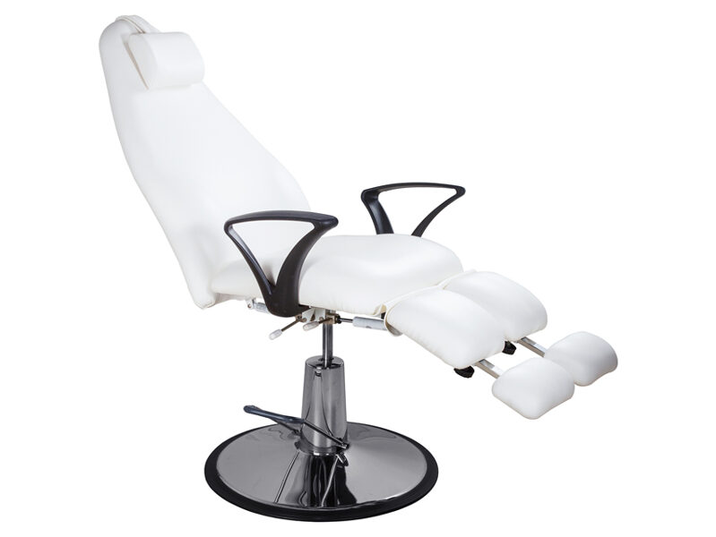 Podoloģijas, podologu krēsls, mehānisks, balts. Izmērs: 160 x 73,5 xh 51-65 cm. Maksimālā slodze: 200 kg
