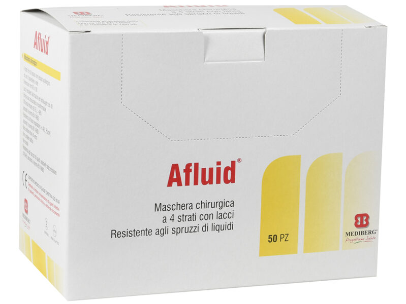 AFLUID® 4-slāņu ķirurģiskā maska ​​ar šņorēm - zaļa - kaste ar 600 maskām (12 kastes pa 50) 