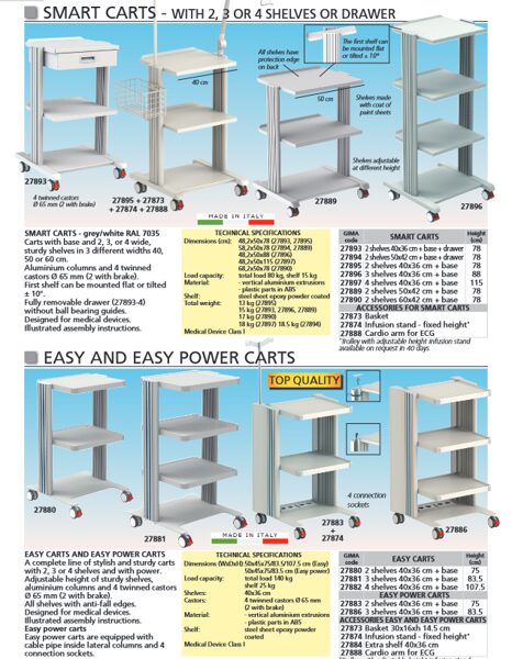 SMART CARTS - WITH 2, 3 OR 4 SHELVES OR DRAWER. EASY AND EASY POWER CARTS. Cenas un pieejamība pēc pieprasījuma