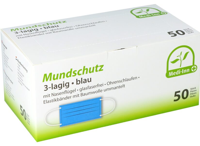 Augstākās kvalitātes II tipa medicīniskās vienreizējās lietošanas/ vienreizlietojamas sejas maskas Medi-Inn® Mundschutz, 3 slāņi, 50 gab., TYPE II