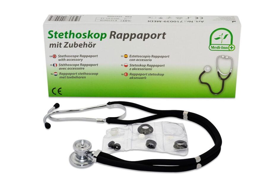 Stetoskops Rappaport Medi-Inn® ar piederumiem. Divu galviņu stetoskops ar 2 cauruļu sistēmu