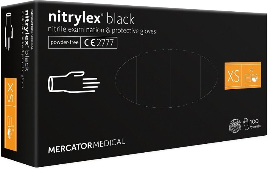 Sertificēti augstas kvalitātes vienreizlietojamie nepūderēti NITRILA gumijas cimdi NITRYLEX BLACK, 100 gab., melni, XS, S, M, L vai XL izmērs/Disposable nitrile gloves