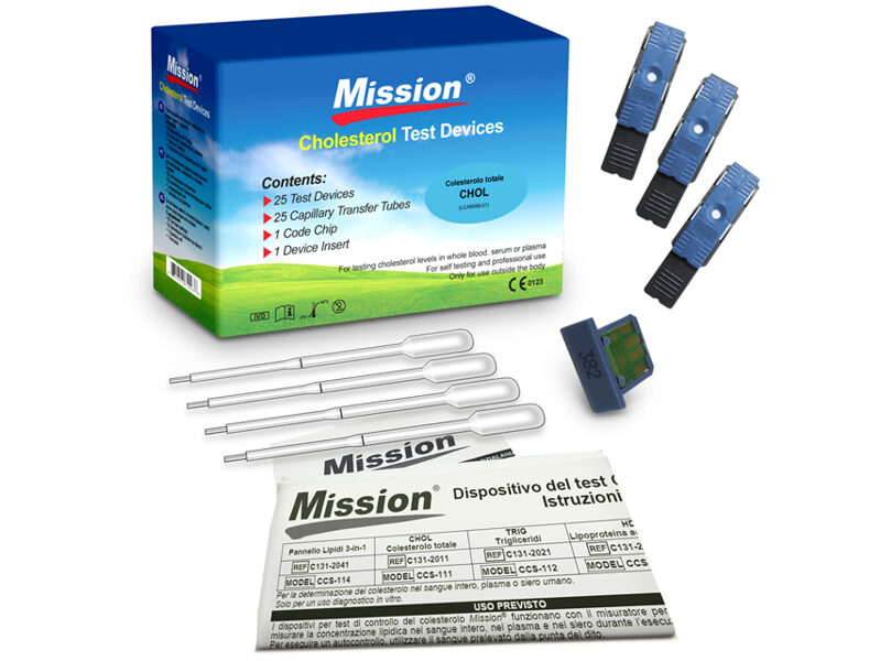 Mission® kopējā holesterīna testi + kapilārās mēģenes 10 µL, 25 gab.