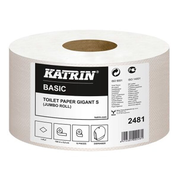 *Tualetes papīrs Katrin Basic Gigant S, 1-slāņa, 150 m, nebalināts, 12 ruļļi