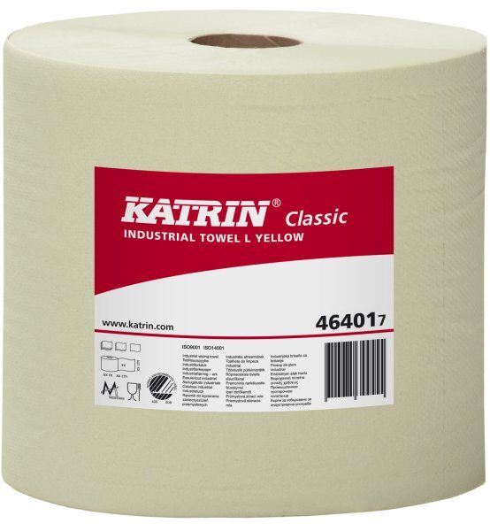 *Industriālais papīrs Katrin Classic L, dzeltens, 24cm x 470m, 1 kārta, 2 ruļļi, 464017
